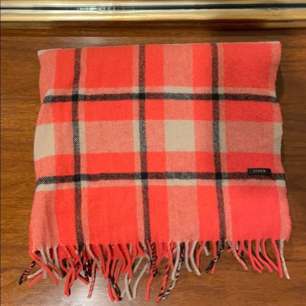 Jcrew pink and black checkered fringe scarf